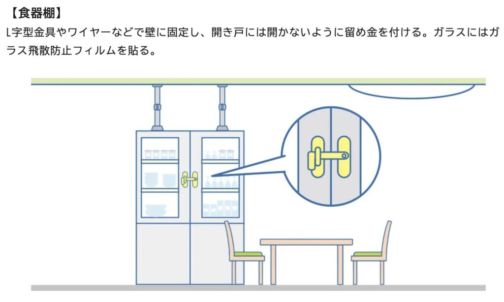 【自治体の補助金も】本当に必要な防災グッズって？ポイントをおさえて賢く準備しよう：引用　防災対策　食器棚